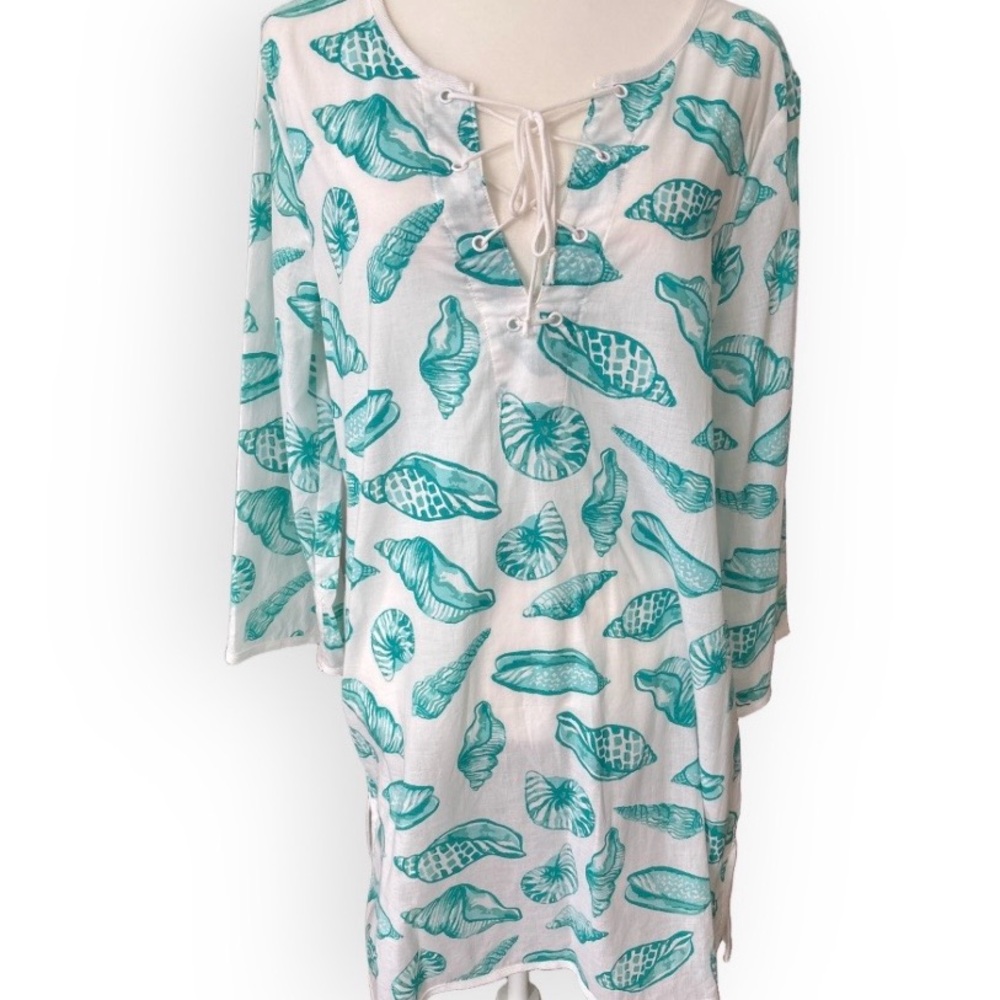 Mud Pie Cotton Seashell Swim Cover Up Size L Coastal Boho Beach Mermaidcore